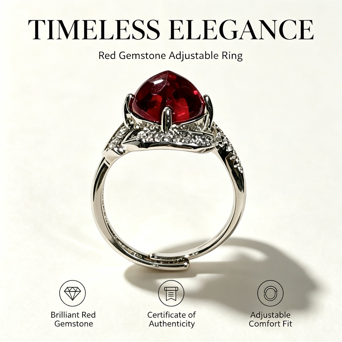Created Ruby Adjustable Ring, 5A Precision‑Cut Lab‑Grown Ruby Statement Ring with Certificate
