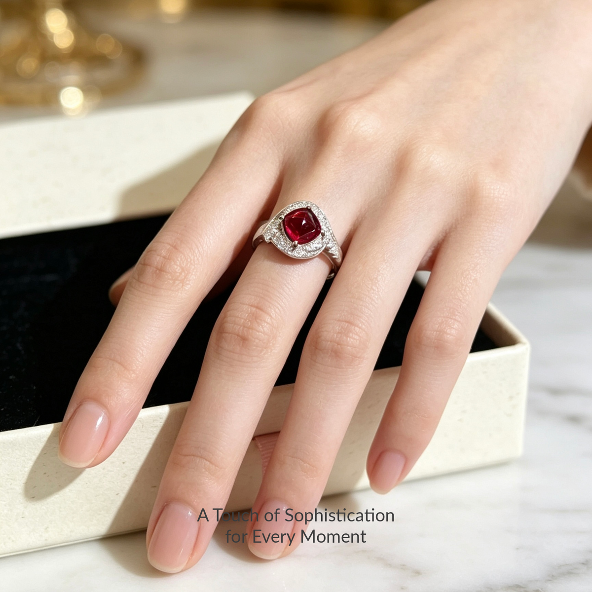 Created Ruby Adjustable Ring, 5A Precision‑Cut Lab‑Grown Ruby Statement Ring with Certificate
