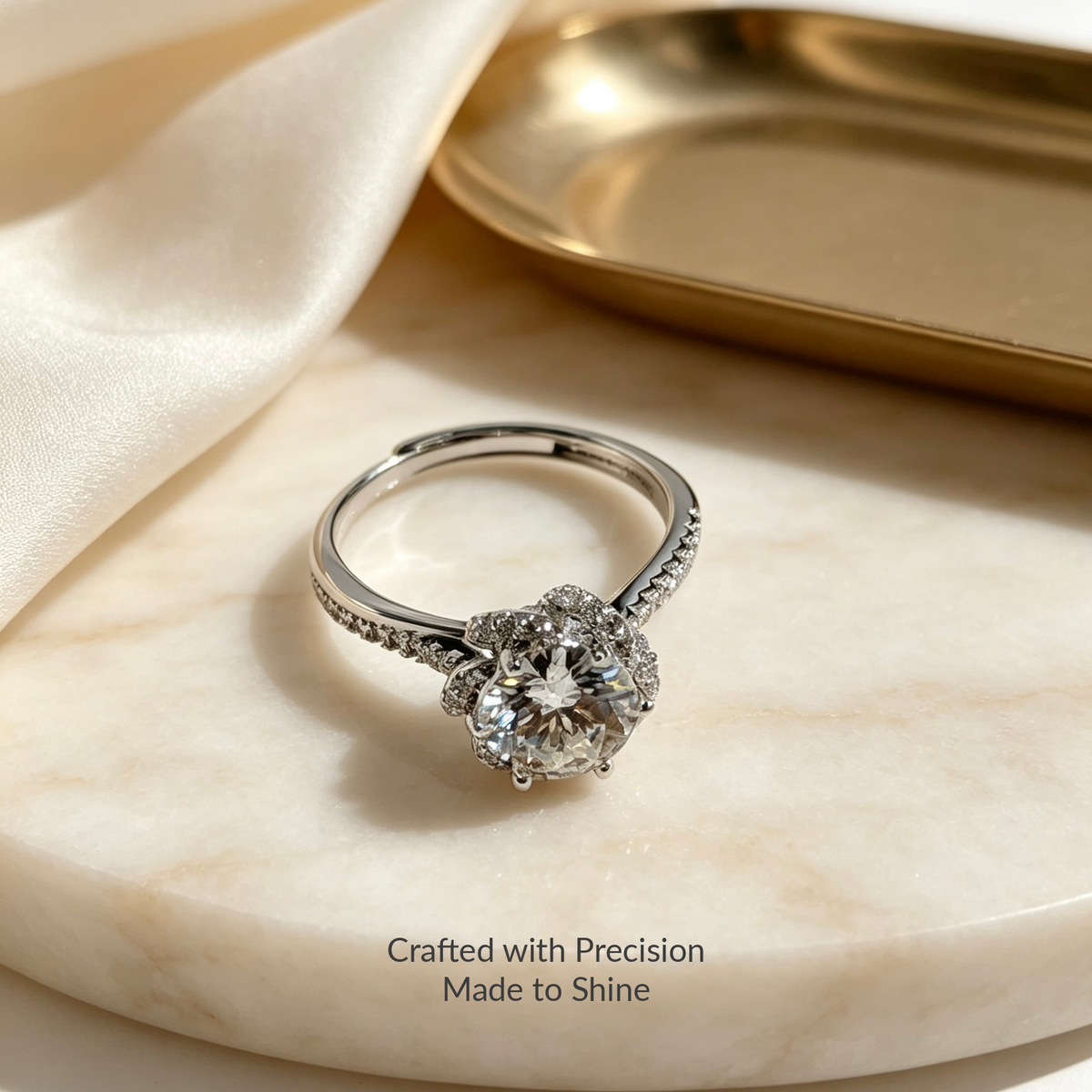 2 Carat D‑Color VVS1 Moissanite Adjustable Ring, 925 Sterling Silver Women’s Statement Ring