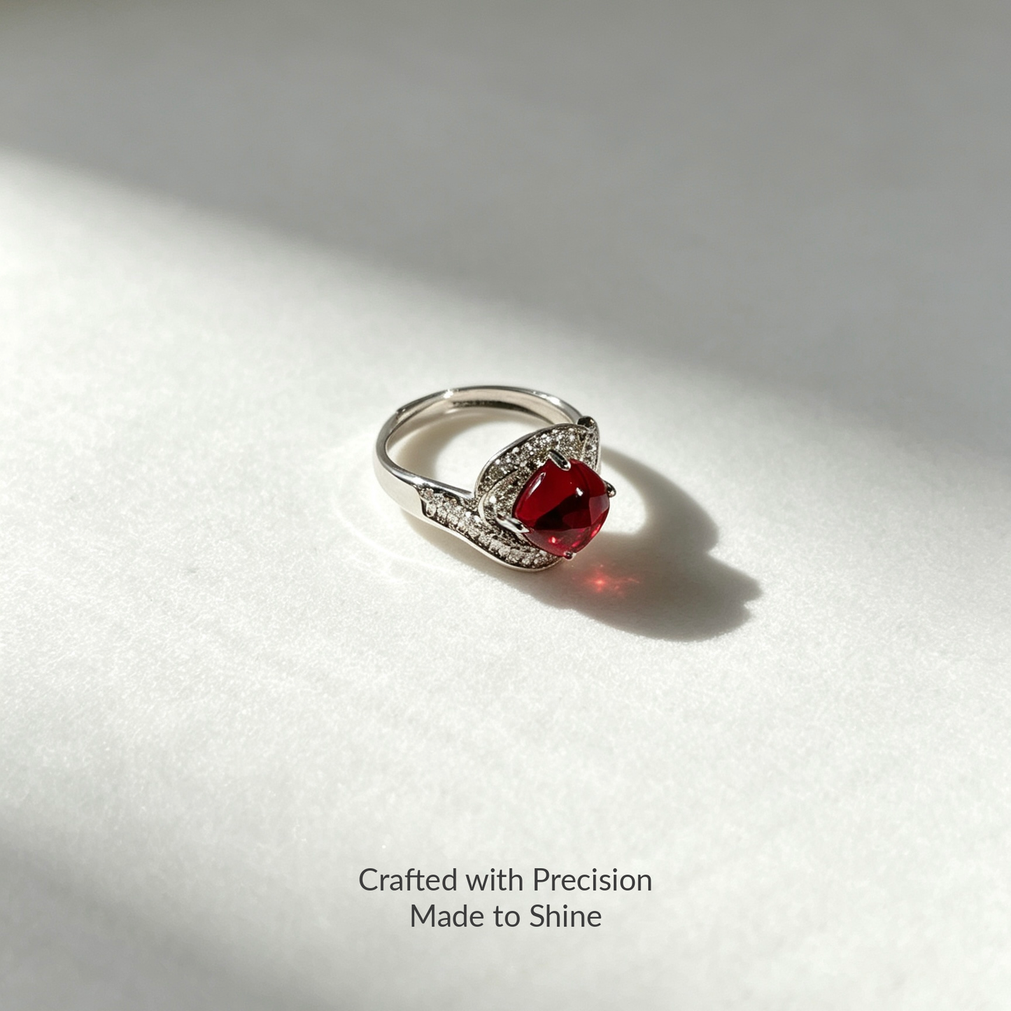 Created Ruby Adjustable Ring, 5A Precision‑Cut Lab‑Grown Ruby Statement Ring with Certificate