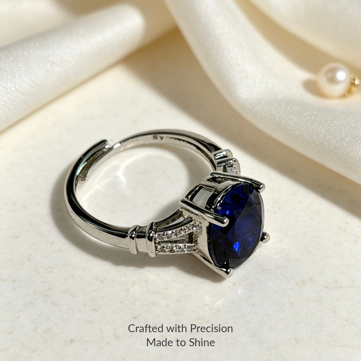 Created Velvet Sapphire Adjustable Ring, 5A Precision‑Cut Lab‑Grown Sapphire Statement Ring with Certificate