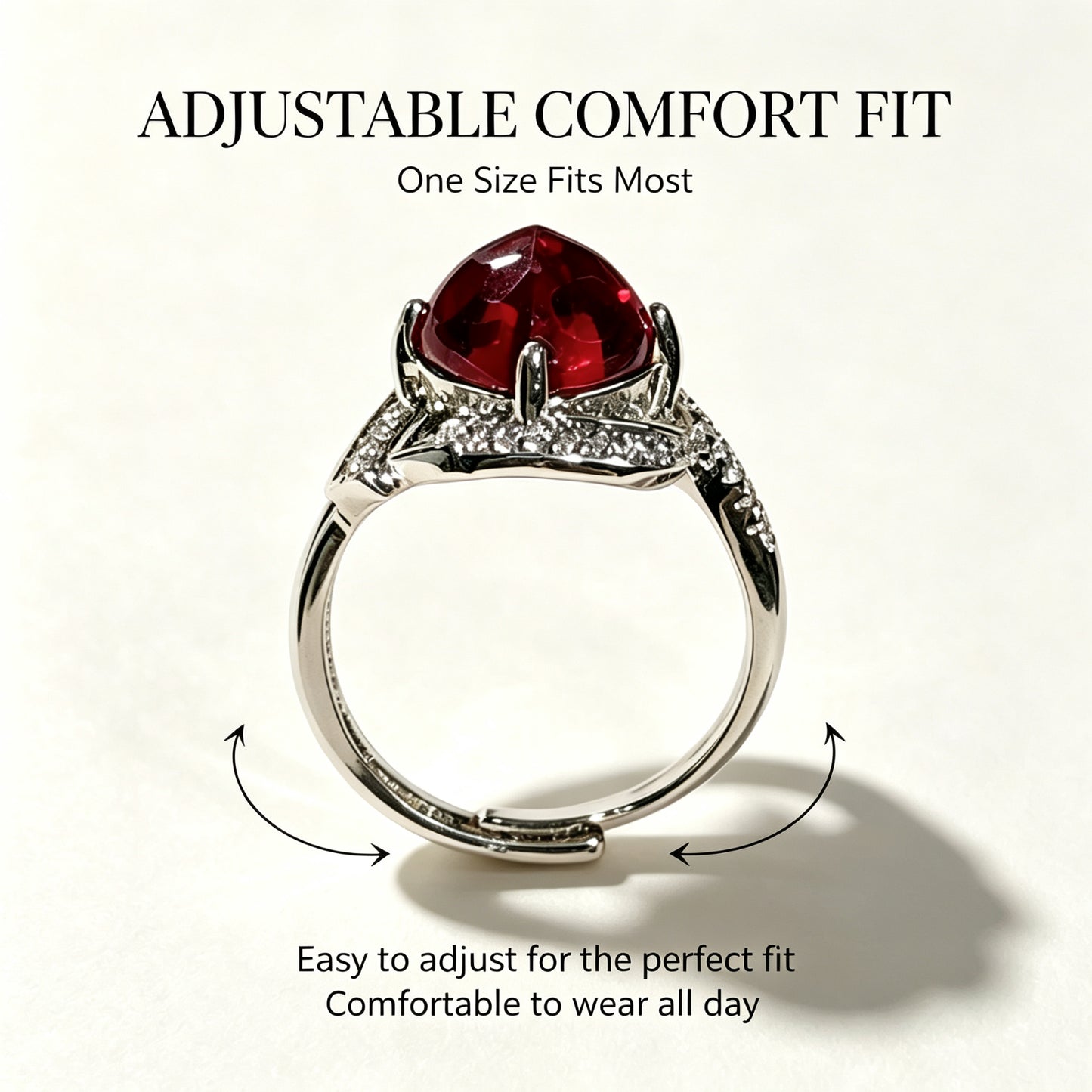 Created Ruby Adjustable Ring, 5A Precision‑Cut Lab‑Grown Ruby Statement Ring with Certificate