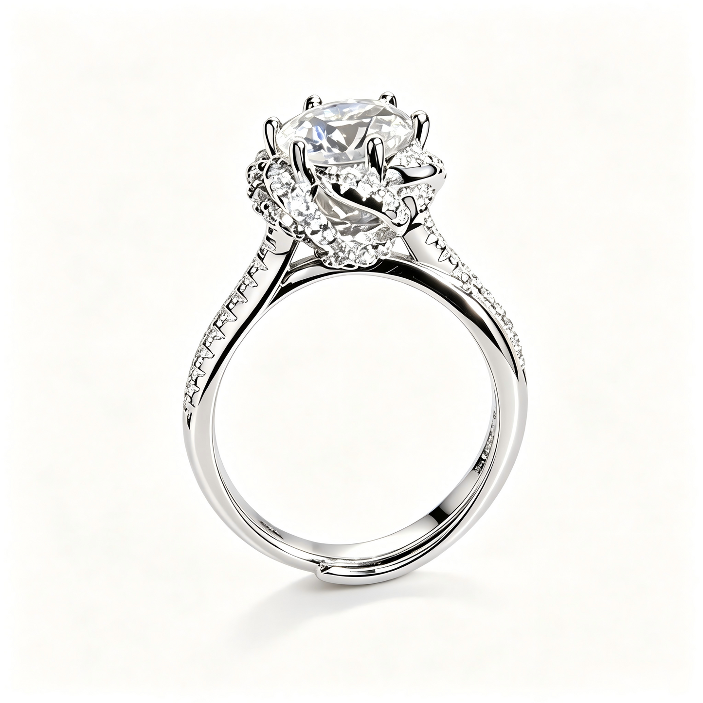 2 Carat D‑Color VVS1 Moissanite Adjustable Ring, 925 Sterling Silver Women’s Statement Ring