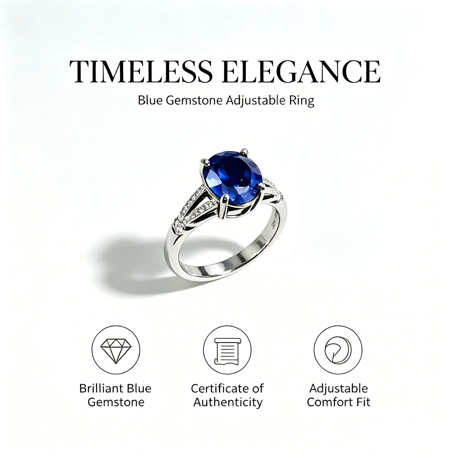 Created Velvet Sapphire Adjustable Ring, 5A Precision‑Cut Lab‑Grown Sapphire Statement Ring with Certificate