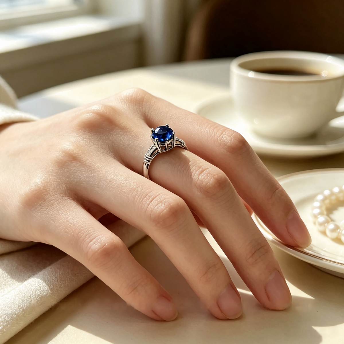 Created Velvet Sapphire Adjustable Ring, 5A Precision‑Cut Lab‑Grown Sapphire Statement Ring with Certificate