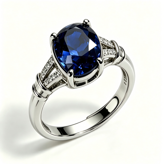 Created Velvet Sapphire Adjustable Ring, 5A Precision‑Cut Lab‑Grown Sapphire Statement Ring with Certificate