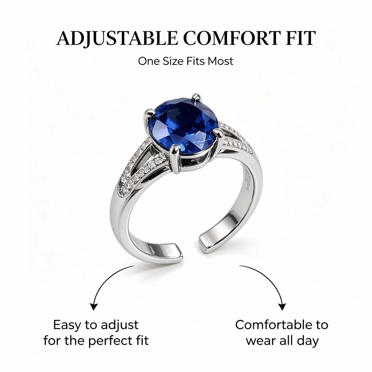Created Velvet Sapphire Adjustable Ring, 5A Precision‑Cut Lab‑Grown Sapphire Statement Ring with Certificate