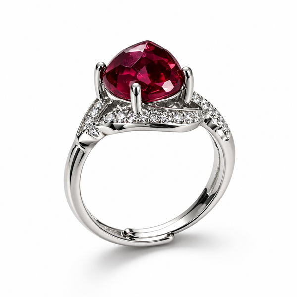 Created Ruby Adjustable Ring, 5A Precision‑Cut Lab‑Grown Ruby Statement Ring with Certificate