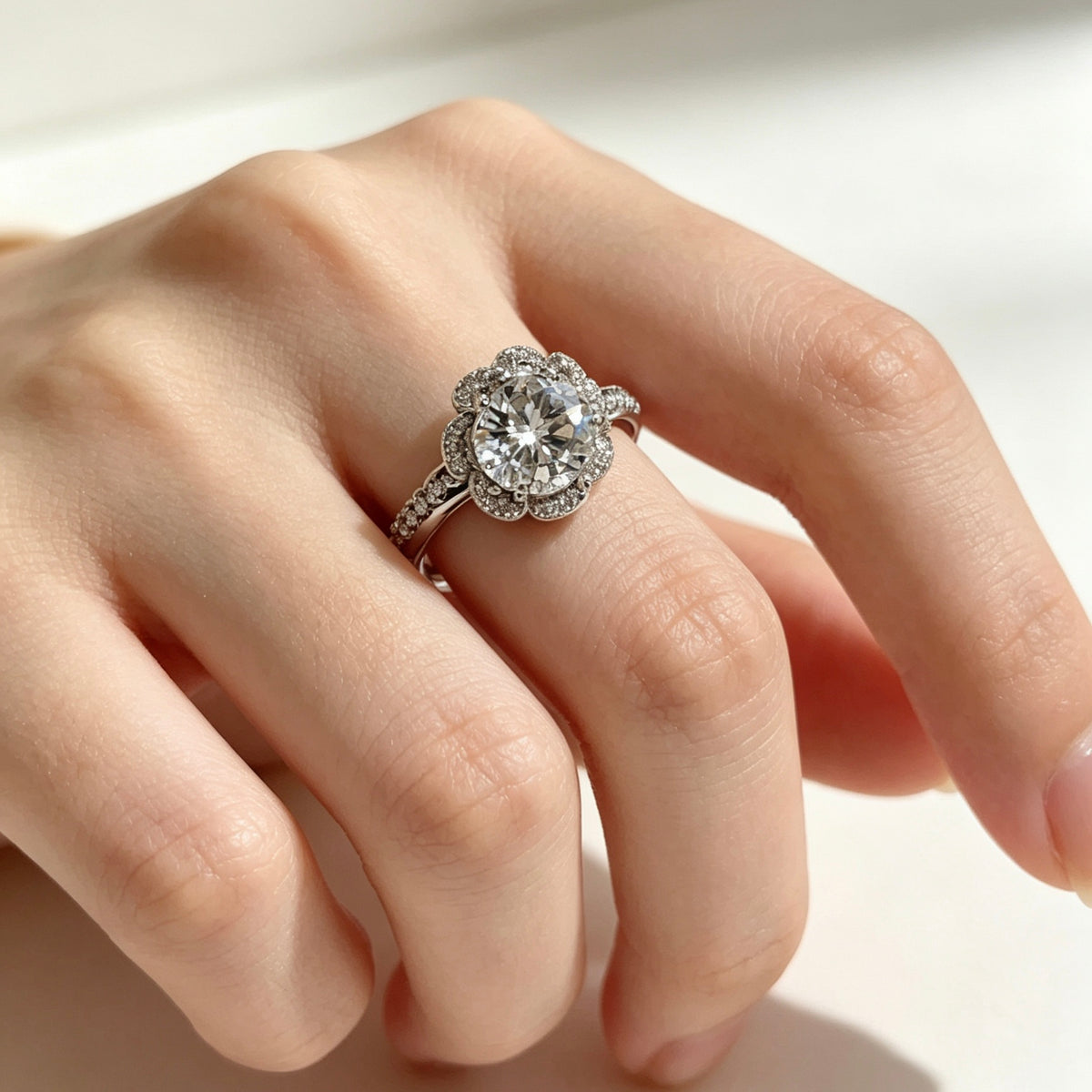 2 Carat D‑Color VVS1 Moissanite Adjustable Ring, 925 Sterling Silver Women’s Statement Ring